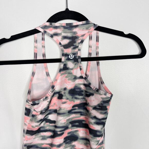 Lululemon Womens 2 Wamo Camo Barely Pink Cool Racerback Tank Top Scoop Neck Gray - Picture 7 of 7